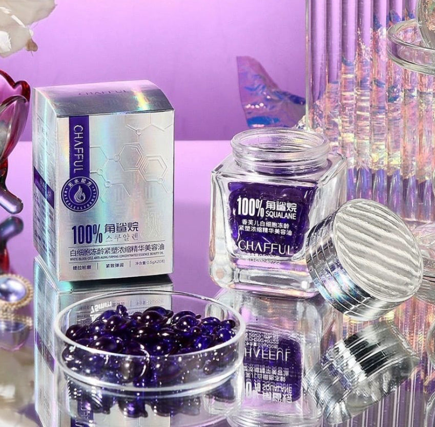 Cápsulas de Esqualano 100% Puro – Hidratação Profunda e Rejuvenescimento da Pele | CHAFFFUL